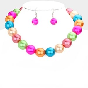 Simple Oversized Colorful Pearl Necklace Set Jewelry Chunky Round Casual Womens